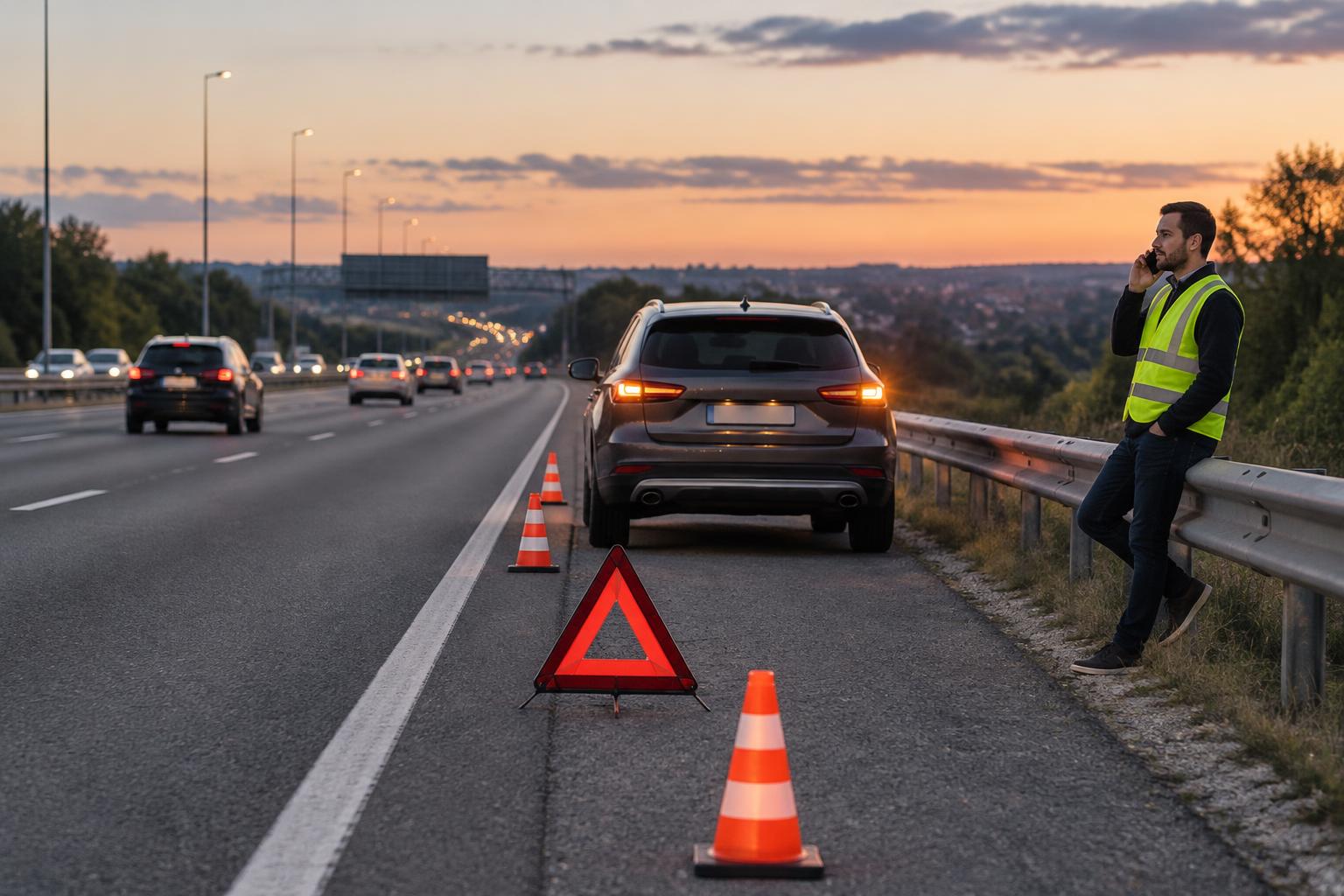 Car stopped safely with a flat tire