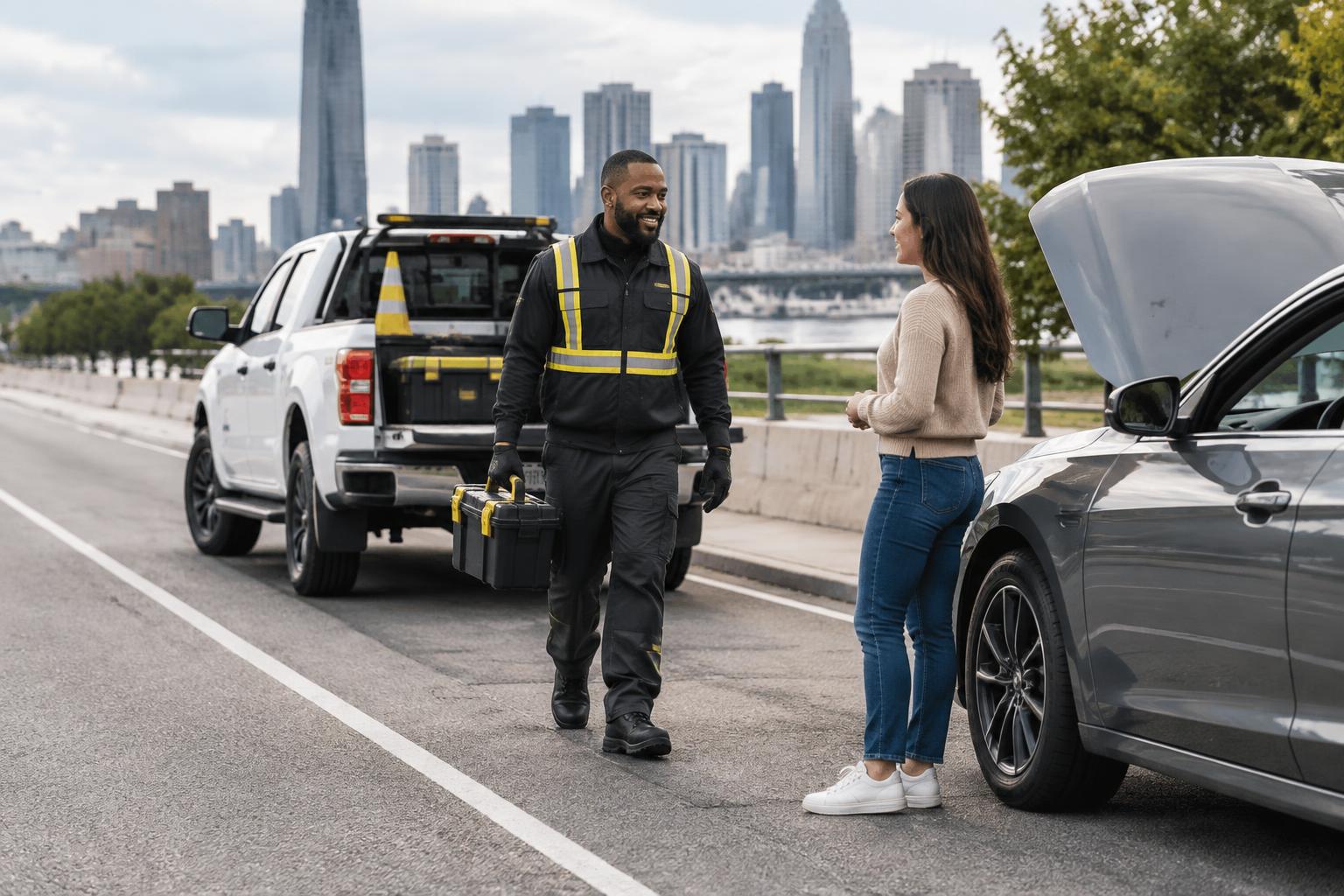 Roadside assistance at a stranded car
